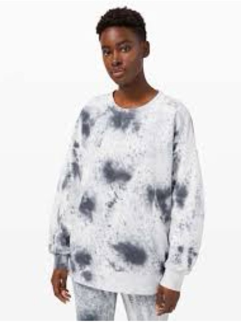 Lululemon Perfectly Oversized Crew Marble Tie Dye Black Grey Sz 8